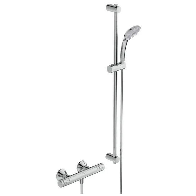 Ideal Standard Ceratherm T25 — Conjunto de ducha con termostato, 3 chorros, cromo (ref. A7204AA) — imagen de producto publicada por sanitino.es